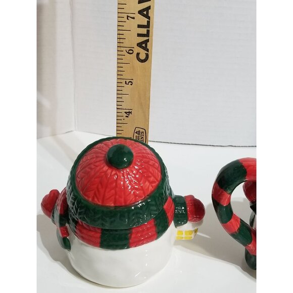 Ceramic Snowman Sugar and Creamer Set Red White Green Hand painted NIB - Picture 10 of 10